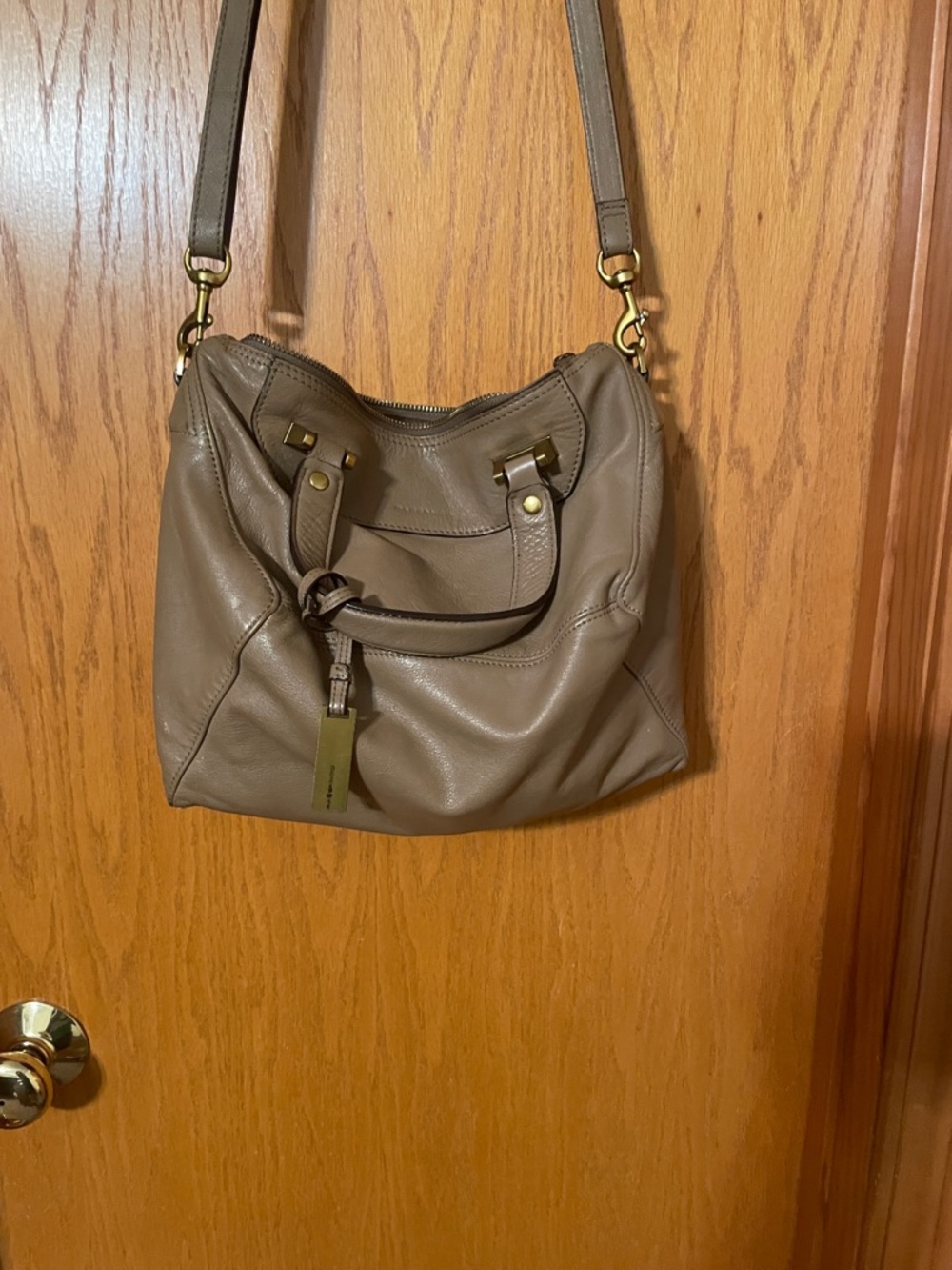 Rabeanco Alps small satchel taupe with gold hardware